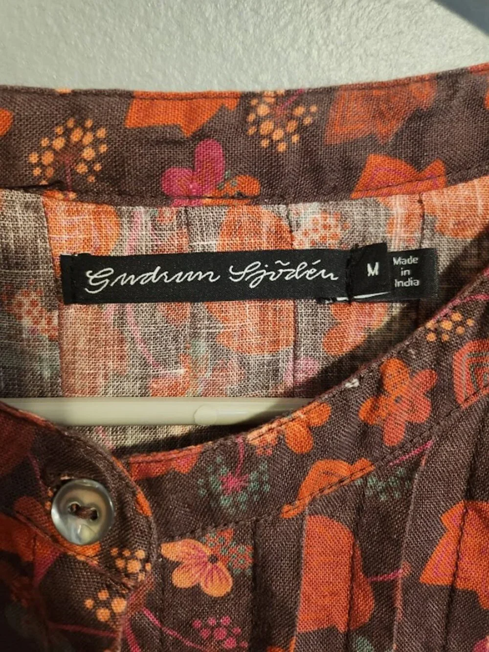 Gudrun Sjogren Linnea Dress 100% hemp Size M Red and Orange Floral Pattern - Picture 3 of 13